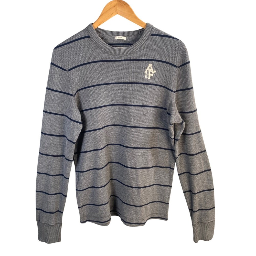 Abercrombie & Fitch Waffle Thermal Shirt Men Large Striped Muscle Fit Y2k Preppy